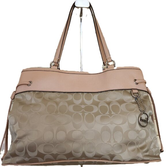 Euc Coach Signature C's Tan & Beige Satchel Purse Large - Picture 3 of 14